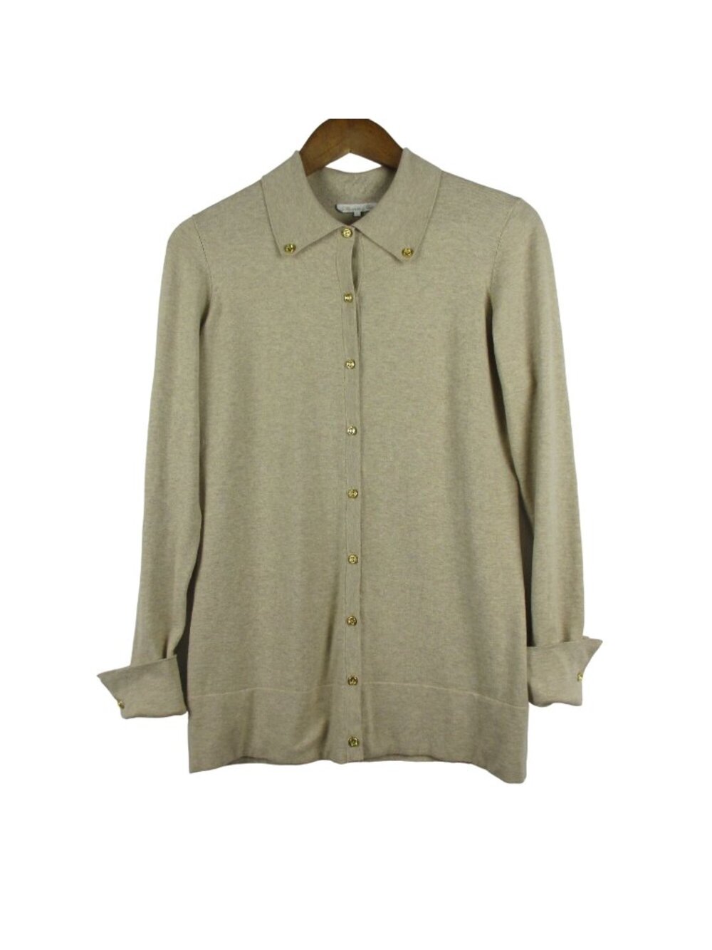 Minnie Rose Women's Tan Collar Button Up Cardigan Size L Capsule Wardrobe Chic